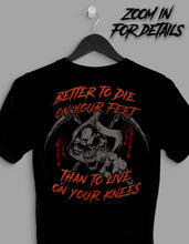 Load image into Gallery viewer, &quot;Die on your Feet Red&quot; Wicked Jester Tee Shirt
