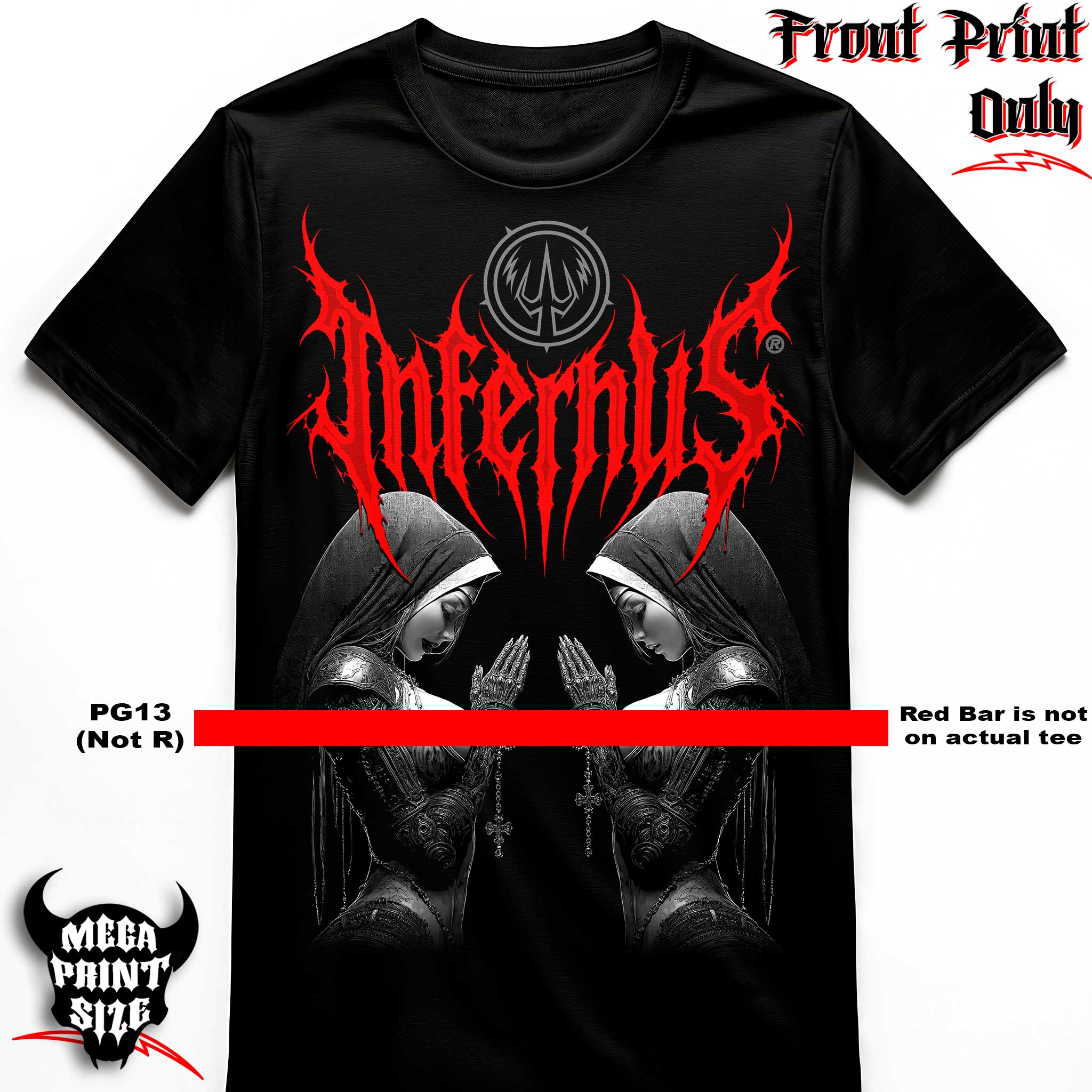 "Nun Twins" FRONT-sided Infernus Premium Horror T-shirt