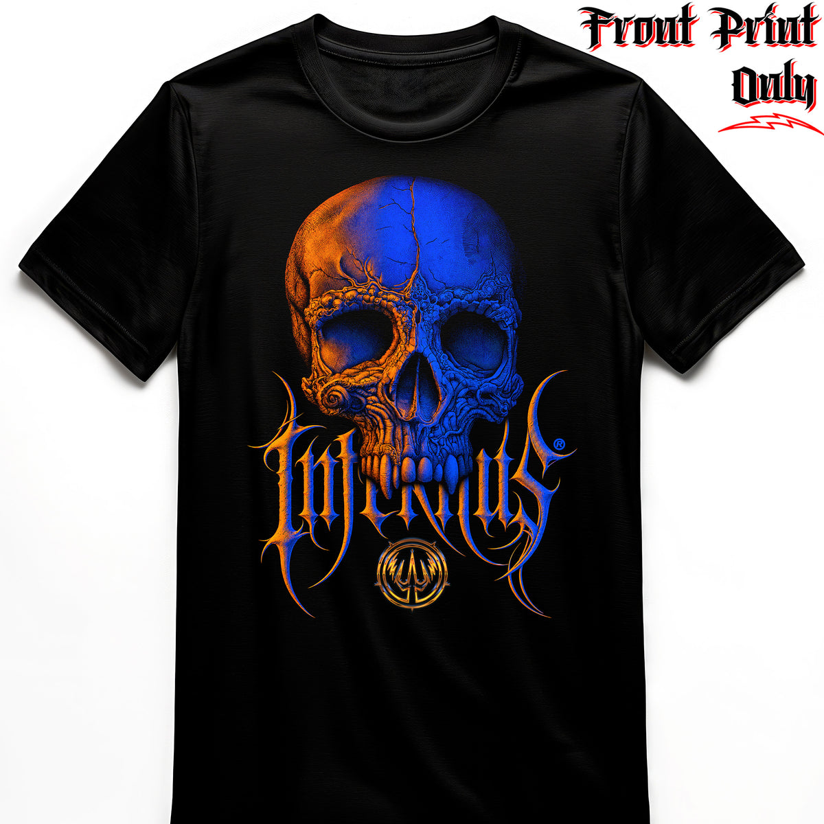 "Orange Blue Skull" FRONT-sided Infernus Premium Horror T-shirt